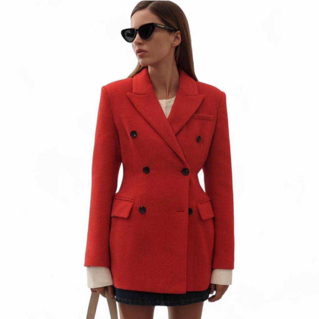 Avec Les Filles Hourglass Double Breasted Blazer Red Size S Nwt